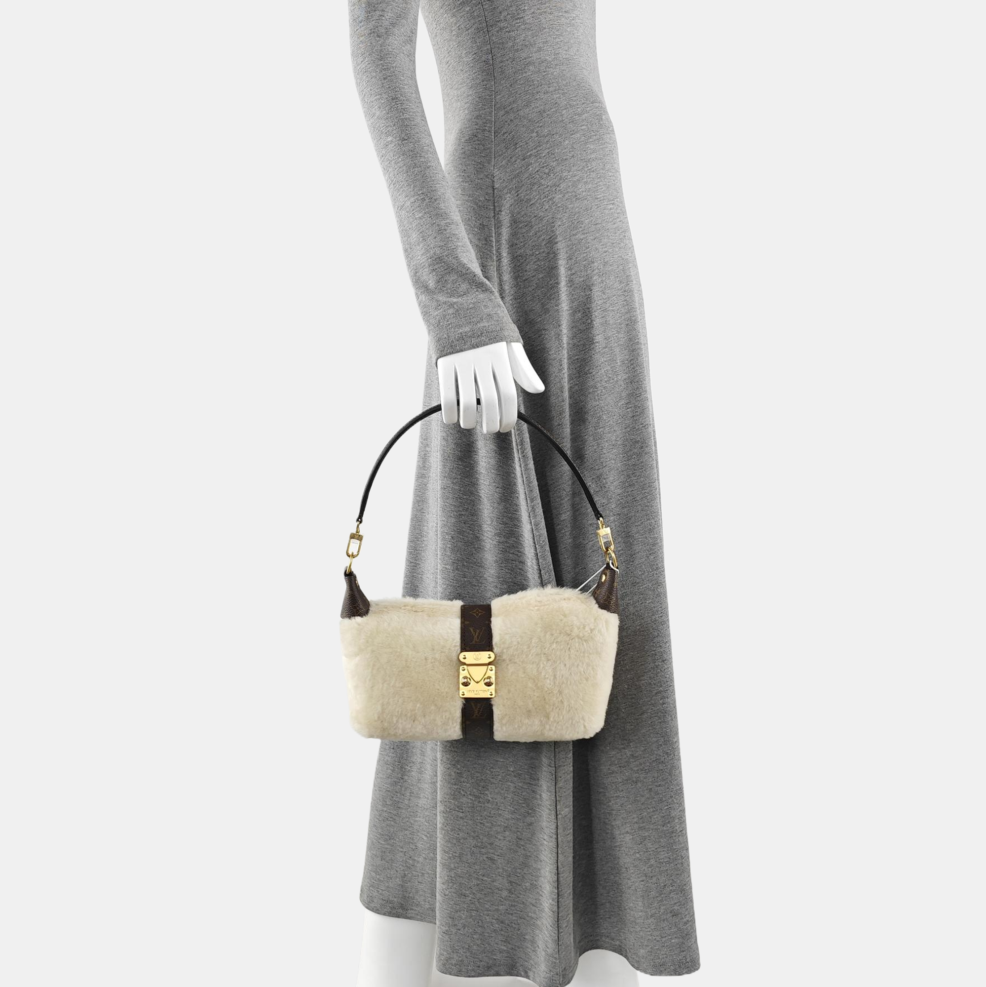Fur Top Handle Bag Beige