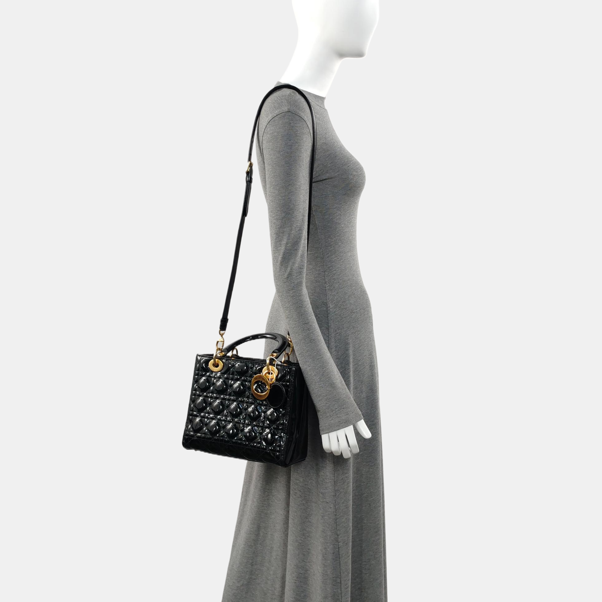Lady Dior Medium Cannage Patent Leather Black