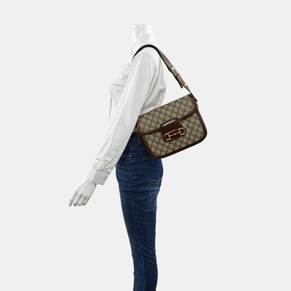 Horsebit 1955 Medium Monogram Coated Canvas Beige