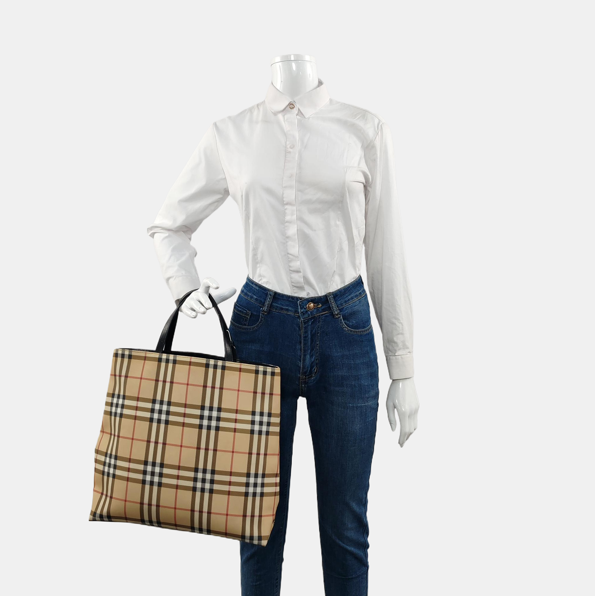 Coated Canvas Top Handle Bag Beige