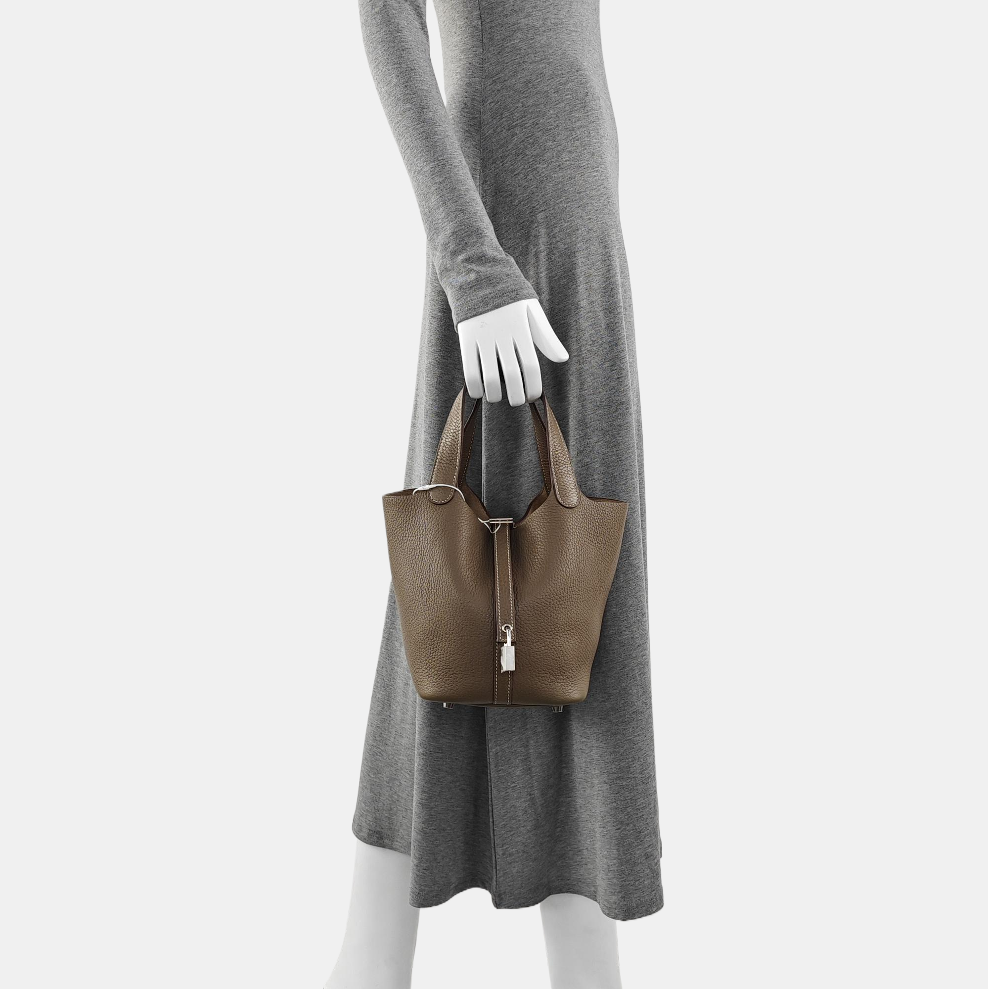 Authenticated pre-owned  Picotin Lock 18 Clemence Grey - Bucket Bag at Looply