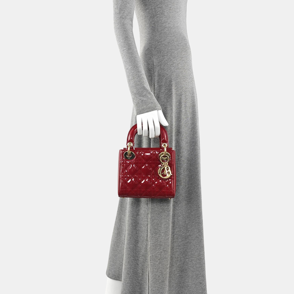Lady Dior Mini Cannage Patent Calfskin Red