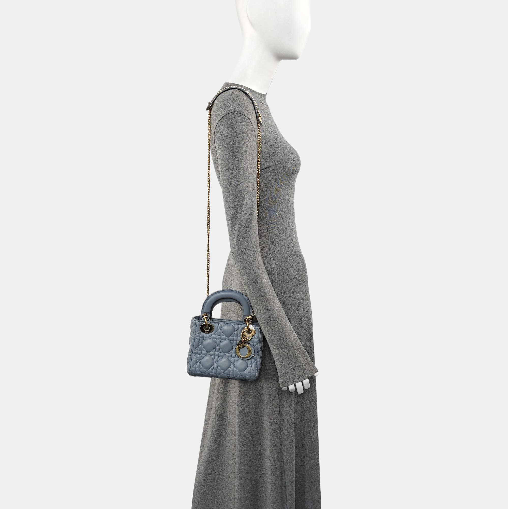 Lady Dior Mini Cannage Lambskin Blue