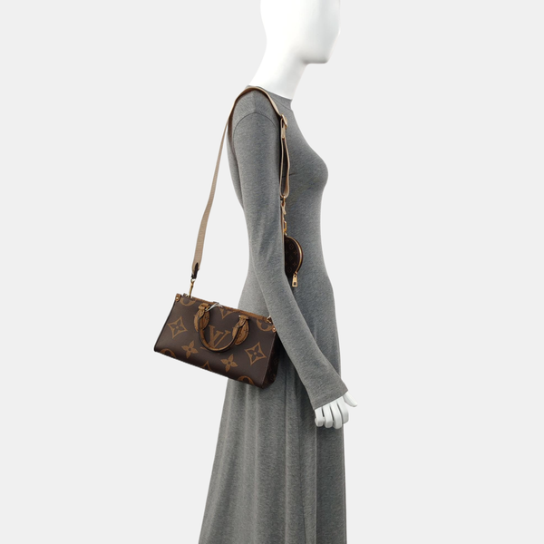 ONTHEGO EAST WEST Chain Monogram Coated Canvas Brown