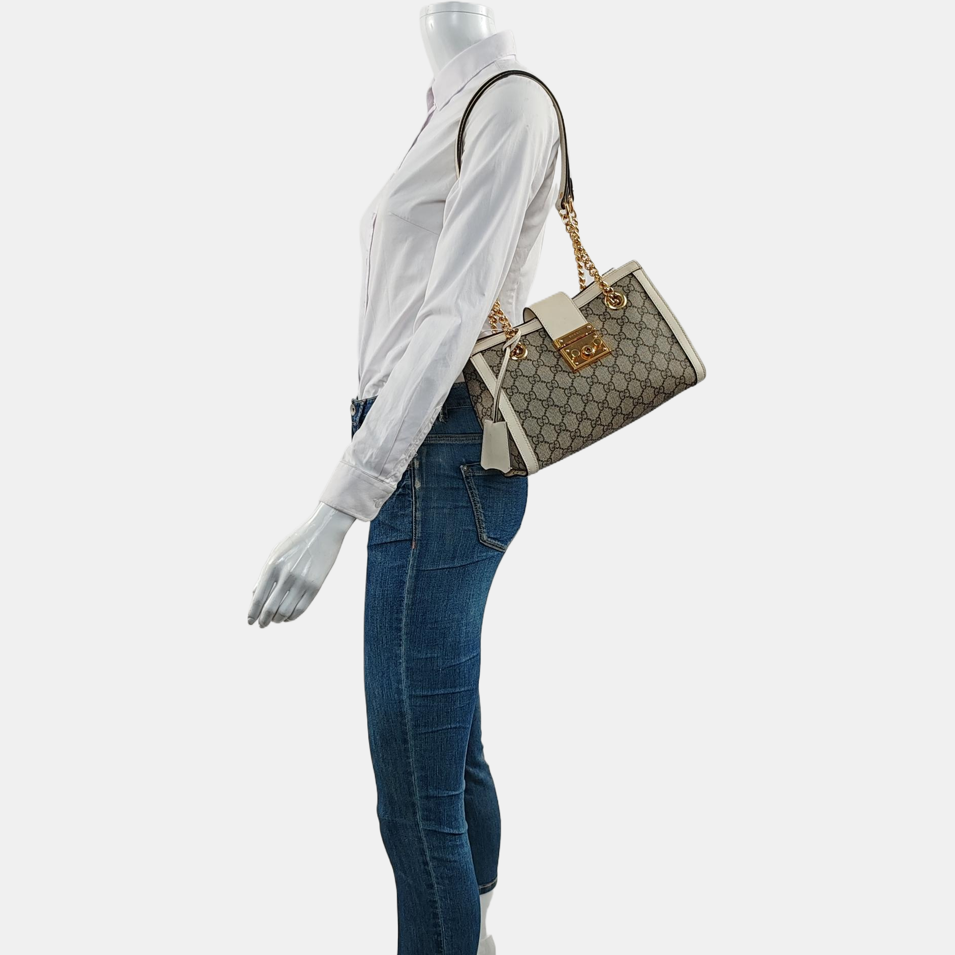 Padlock Small Monogram Coated Canvas Beige