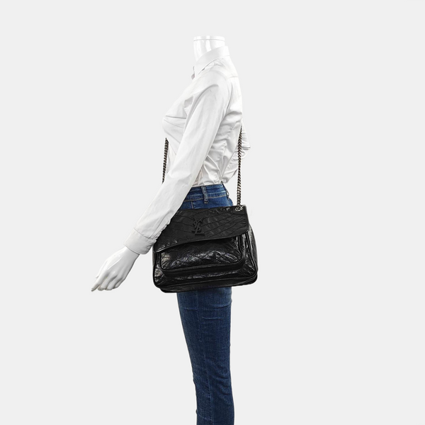 NIKI Small Chevron Calfskin Black