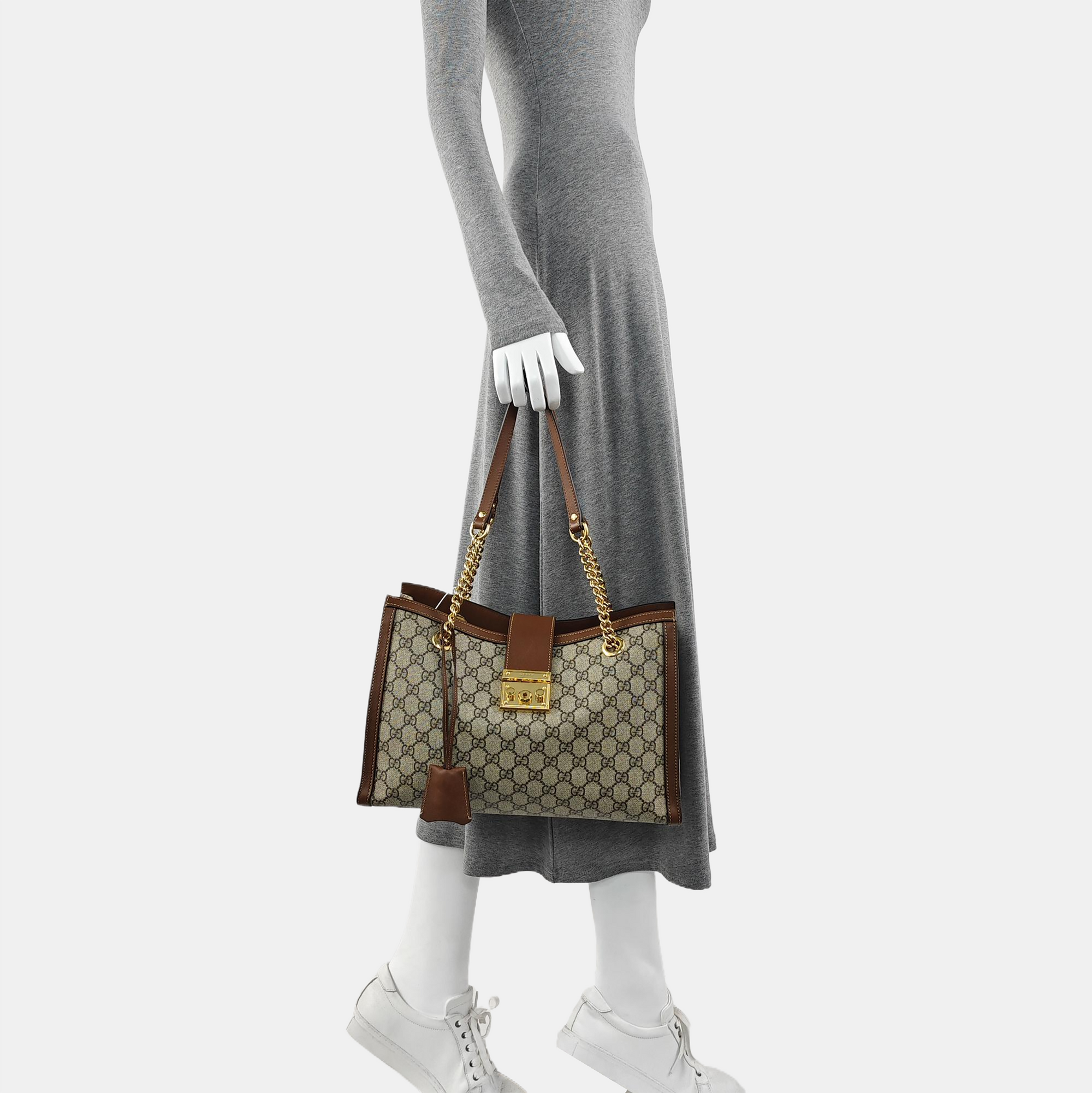 Padlock Medium Monogram Coated Canvas Beige