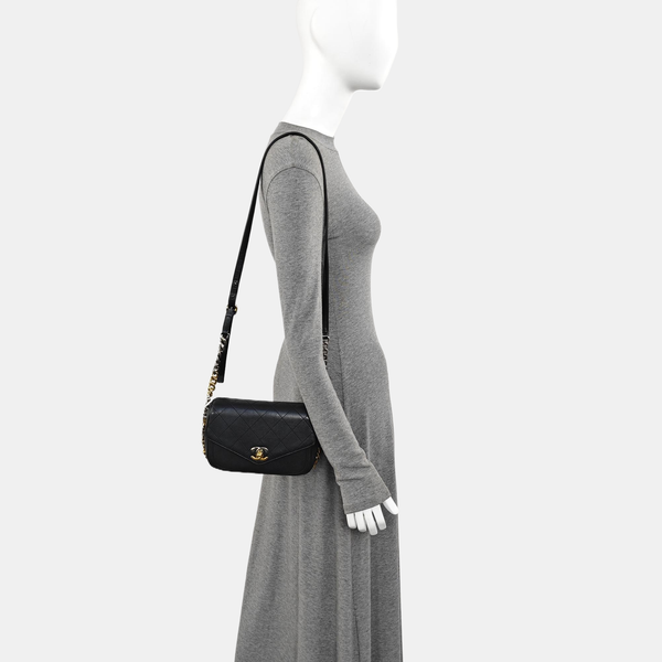 Quilted Calfskin Shoulder Bag Black