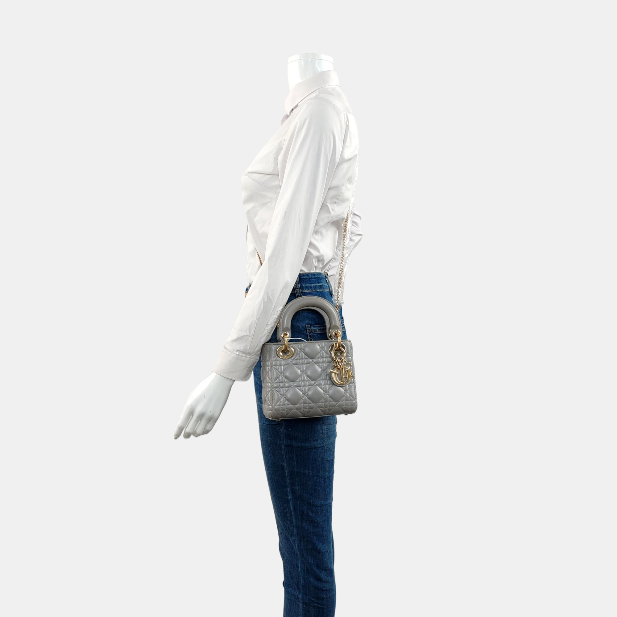 Lady Dior Mini Cannage Lambskin Gray