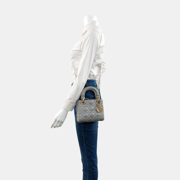 Lady Dior Mini Cannage Lambskin Gray