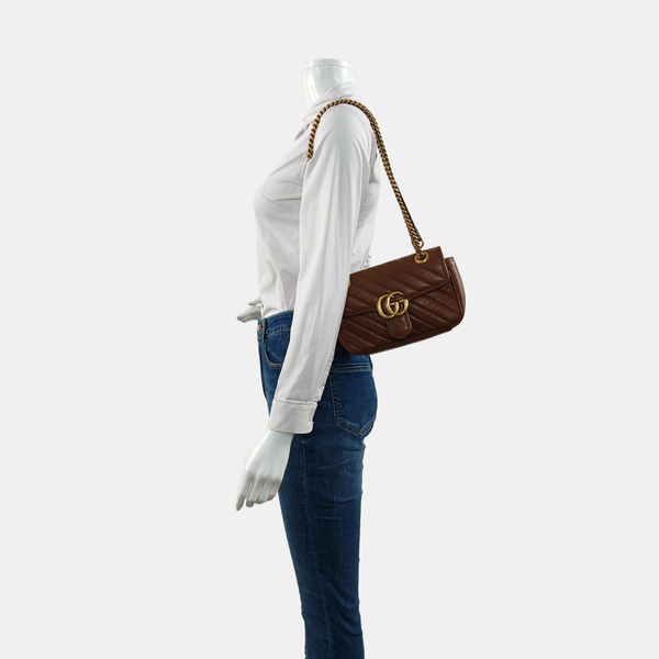GG Marmont Small Quilted Calfskin Brown