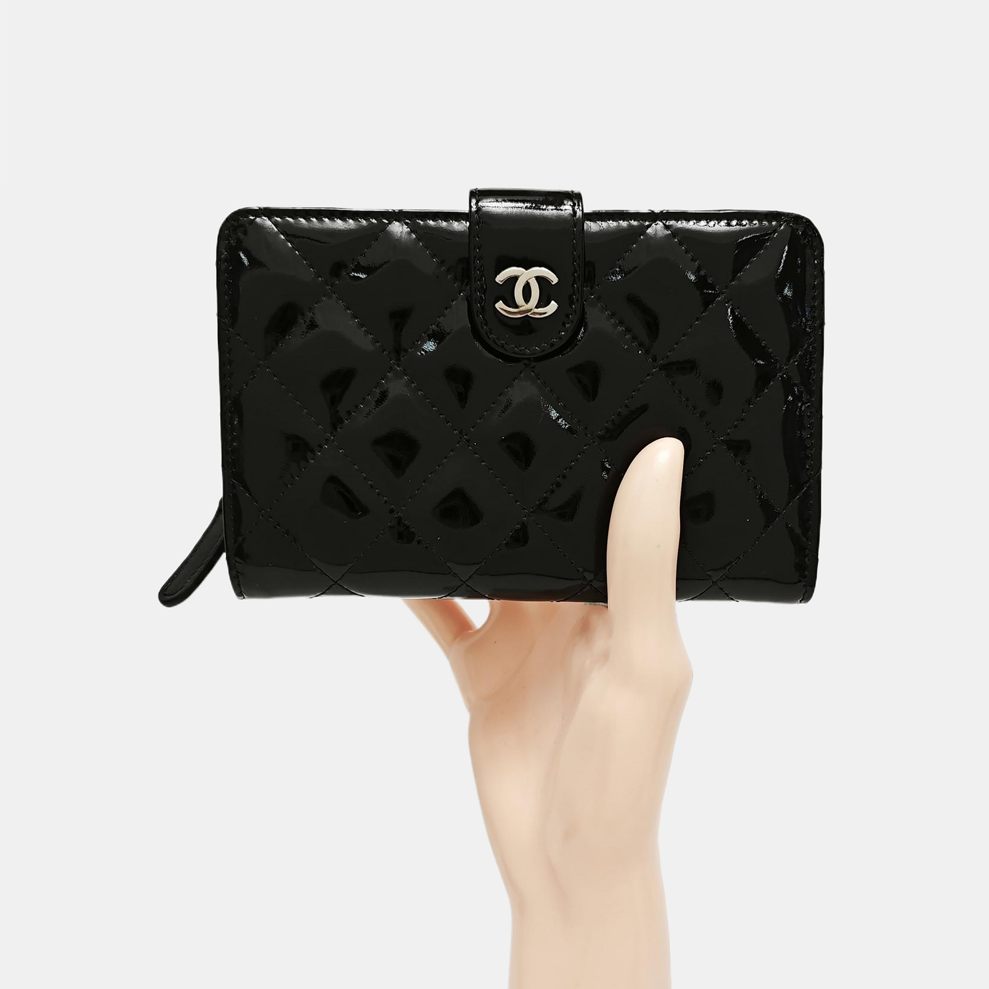 Quilted Patent Leather Wallet Black