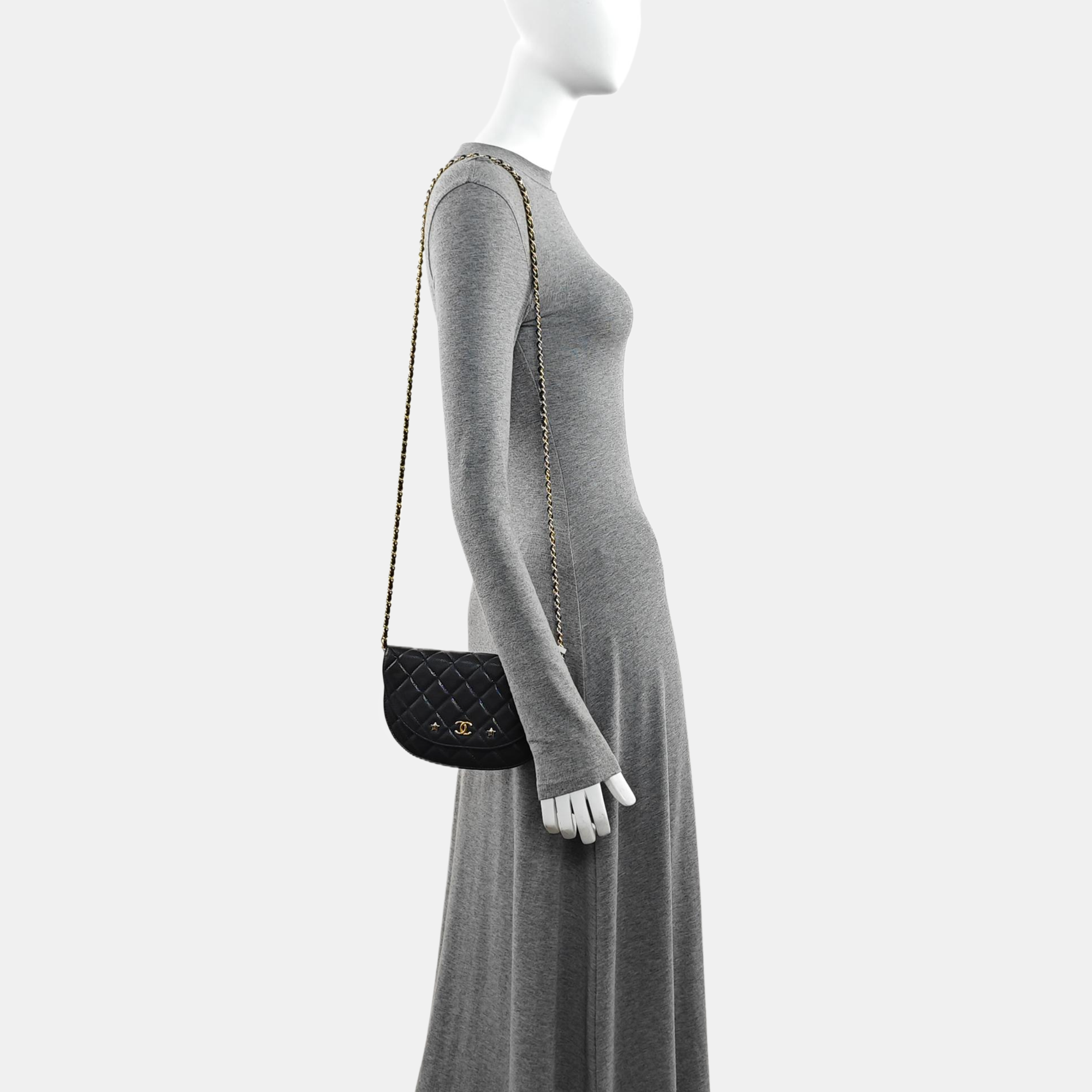 Quilted Grained Calfskin Shoulder Bag Black