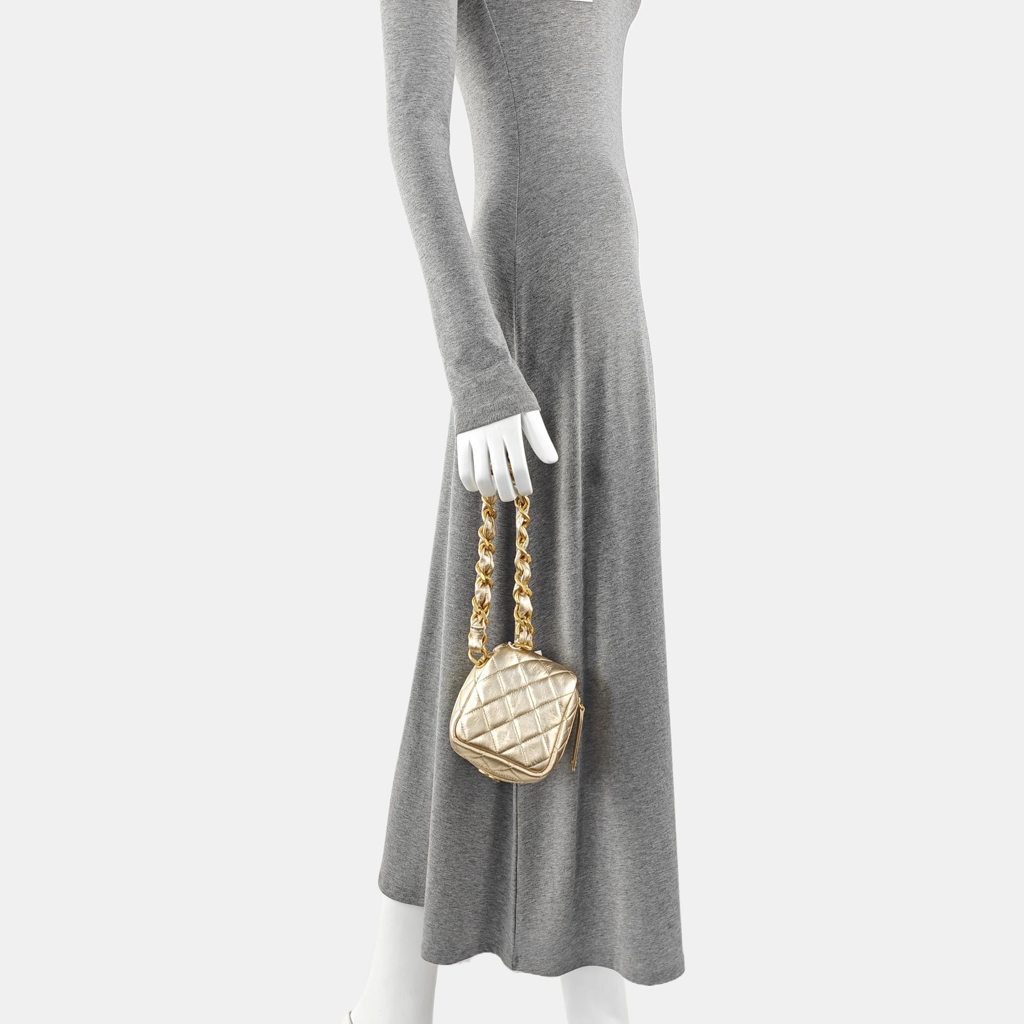 Quilted Lambskin Top Handle Bag Gold