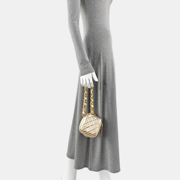 Quilted Lambskin Top Handle Bag Gold