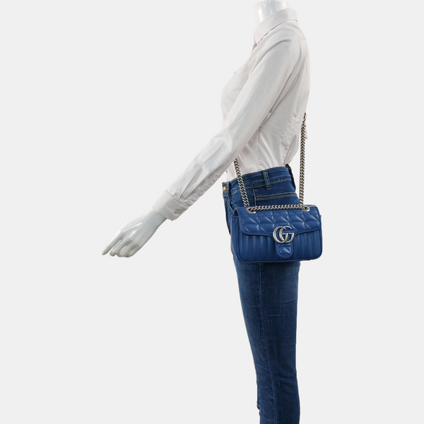 GG Marmont Small Quilted Calfskin Blue