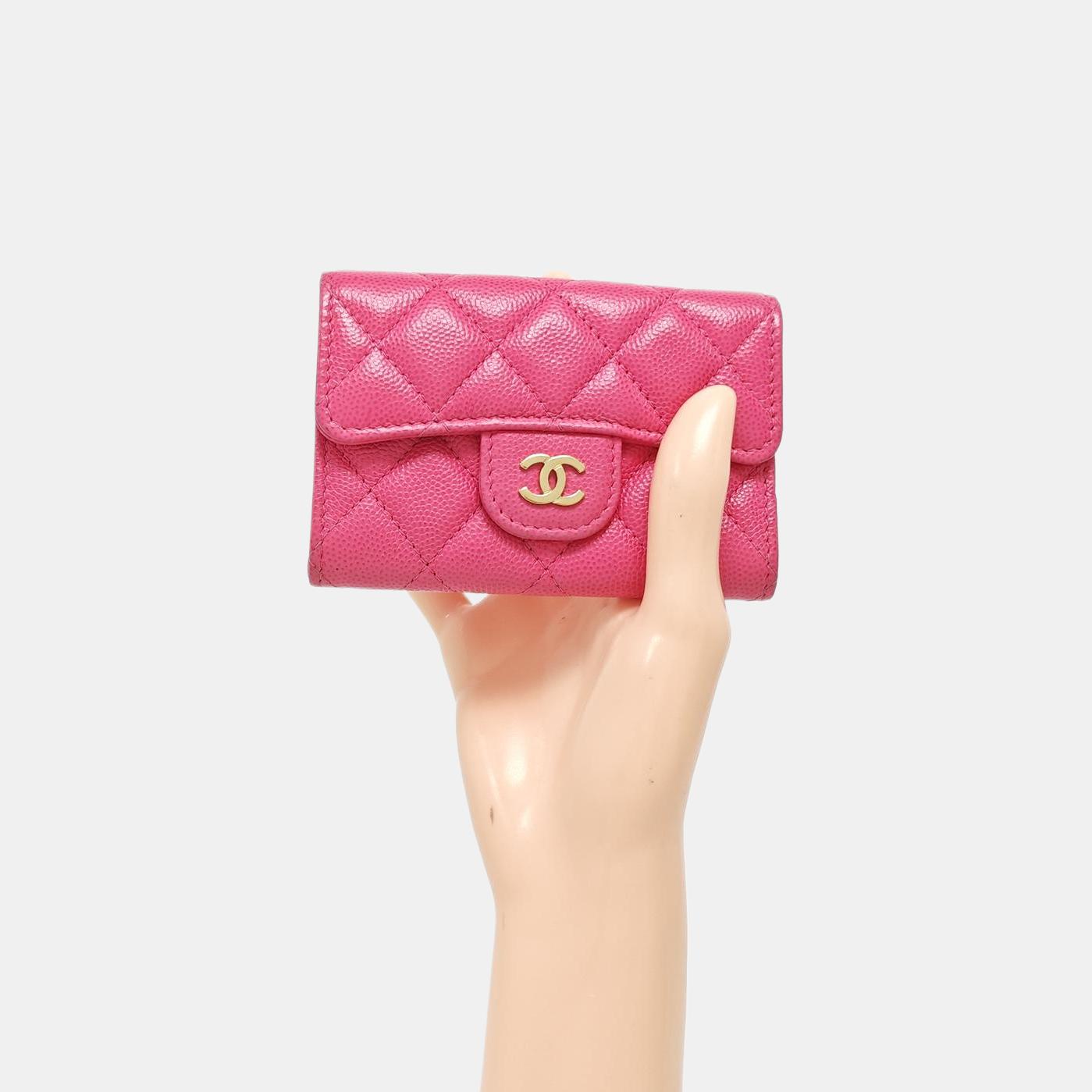 CLASSIC FLAP Quilted Grained Calfskin Pink Card Holder