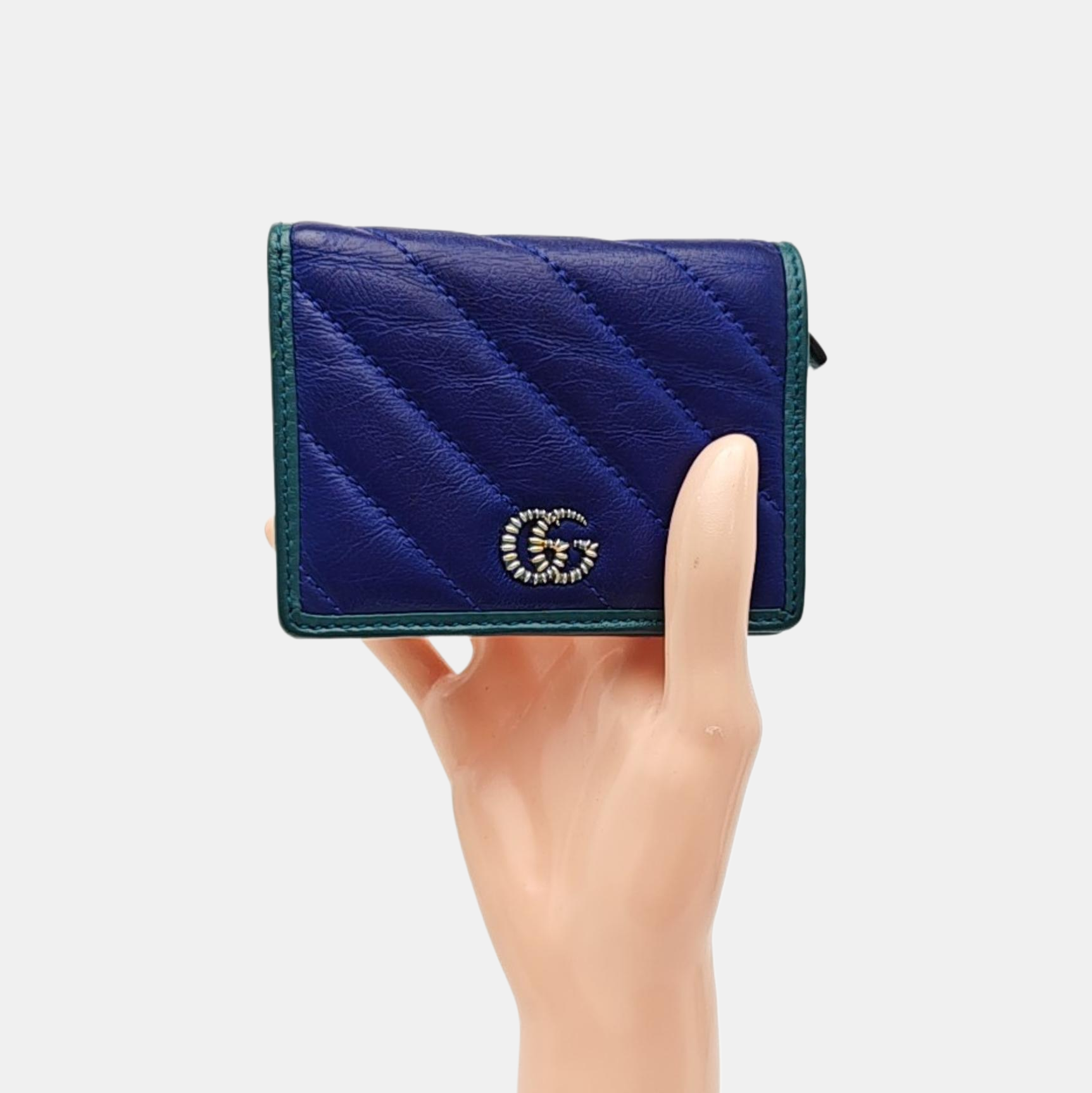 GG Marmont Mini Quilted Calfskin Blue Wallet