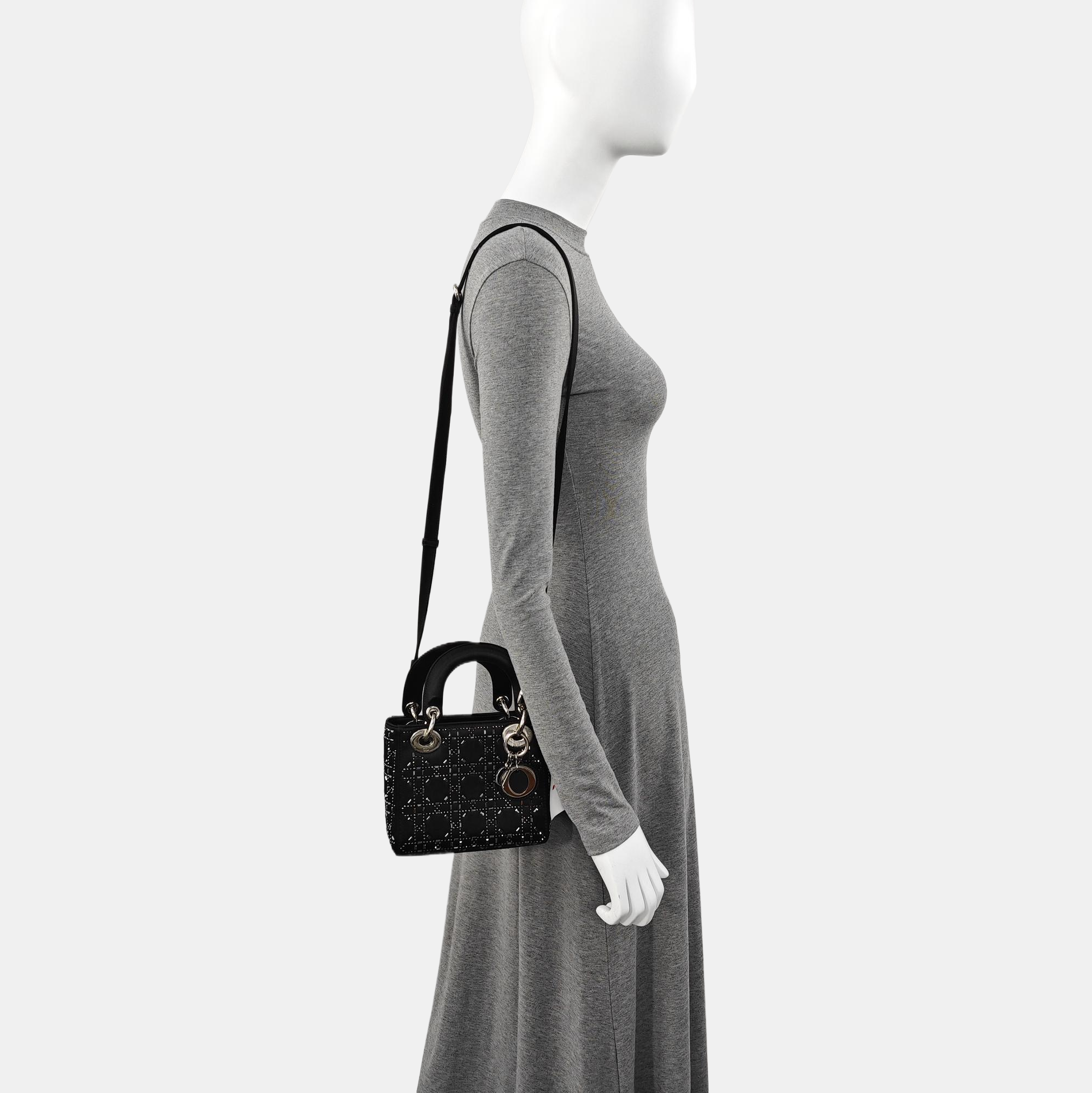 Authenticated pre-owned  Lady Dior Mini Silk Satin Blue - Tote Bag at Looply