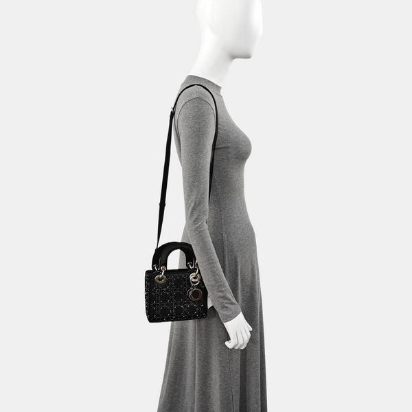 Authenticated pre-owned  Lady Dior Mini Silk Satin Blue - Tote Bag at Looply