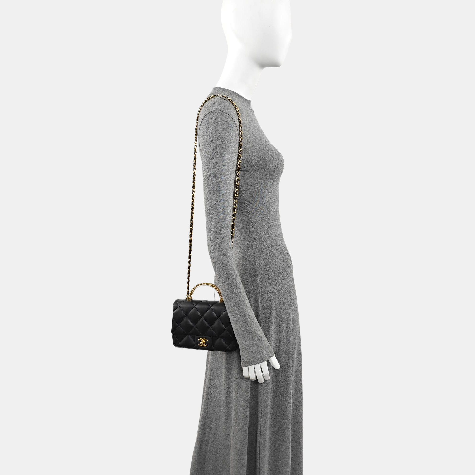 Quilted Lambskin Shoulder Bag Mini Black