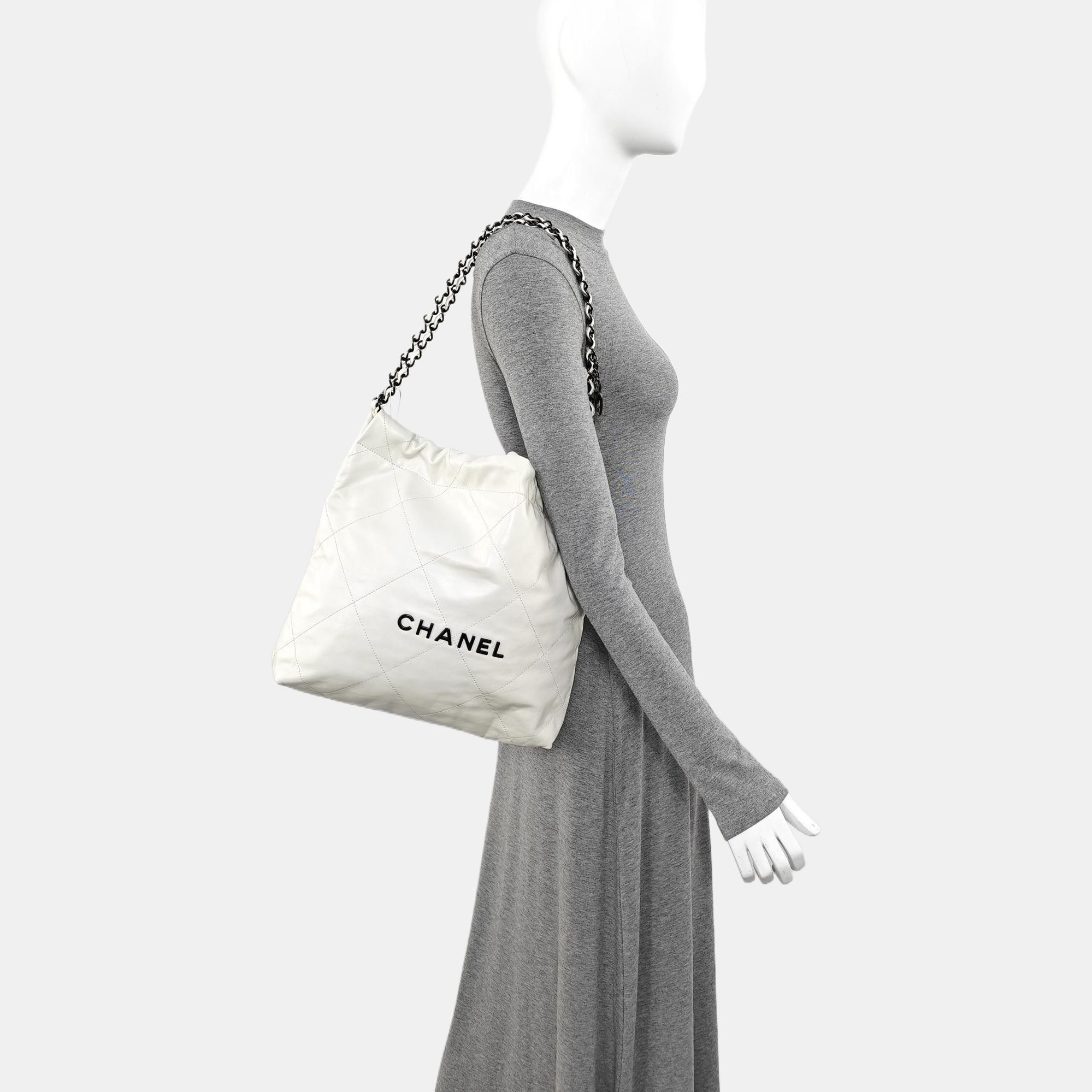 CHANEL 22 Small Quilted Calfskin White