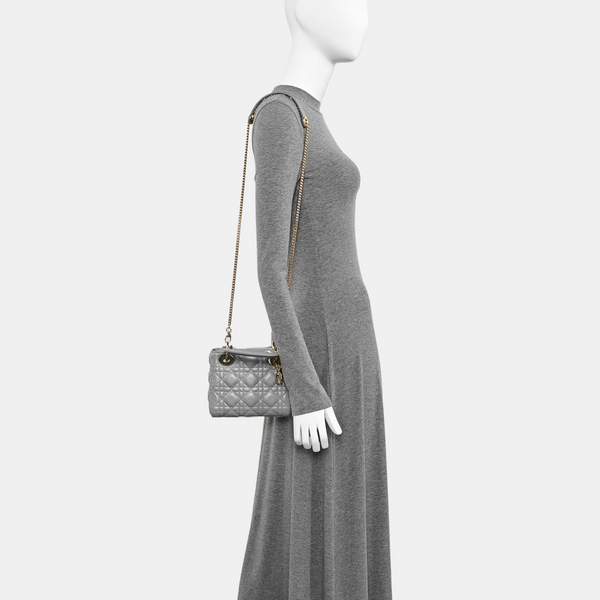 Lady Dior Mini Cannage Lambskin Gray
