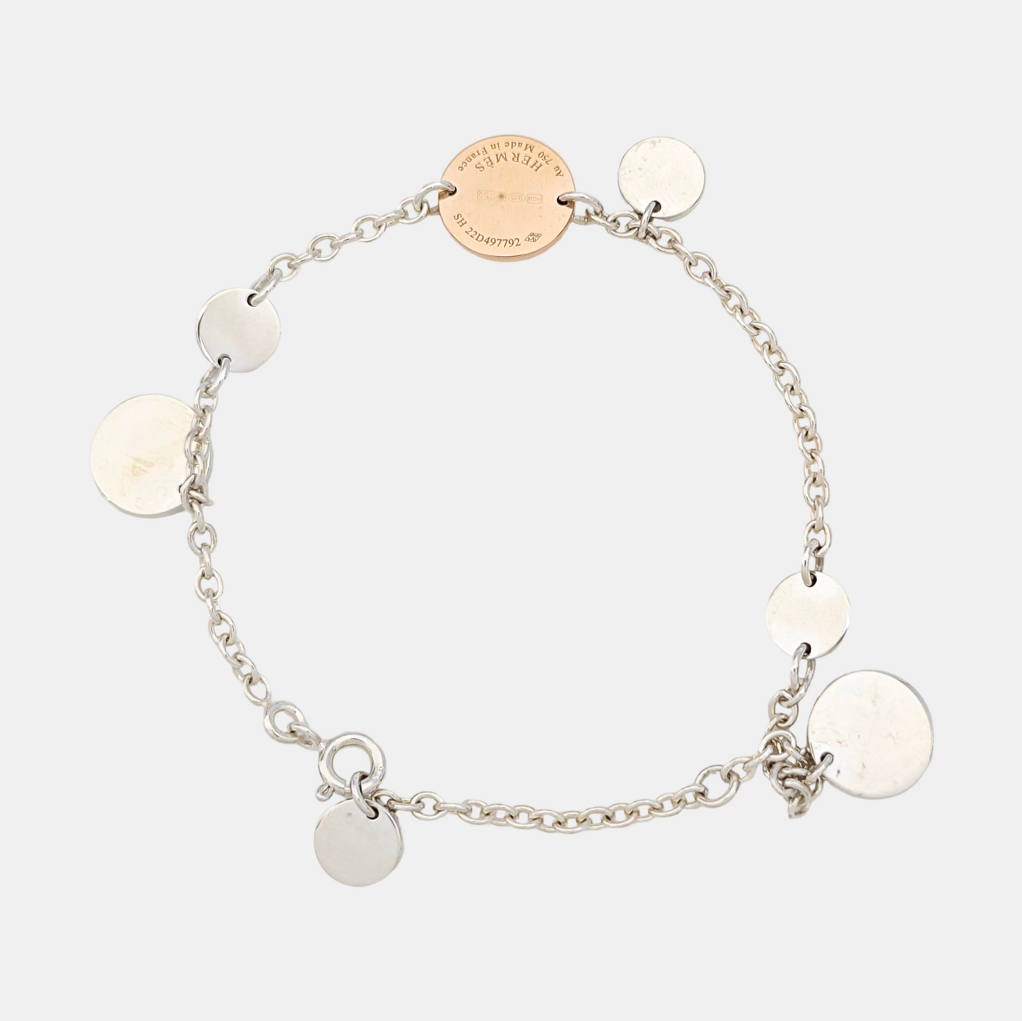Hermes Ex-Libris 18k Rose Gold Silver Bracelet