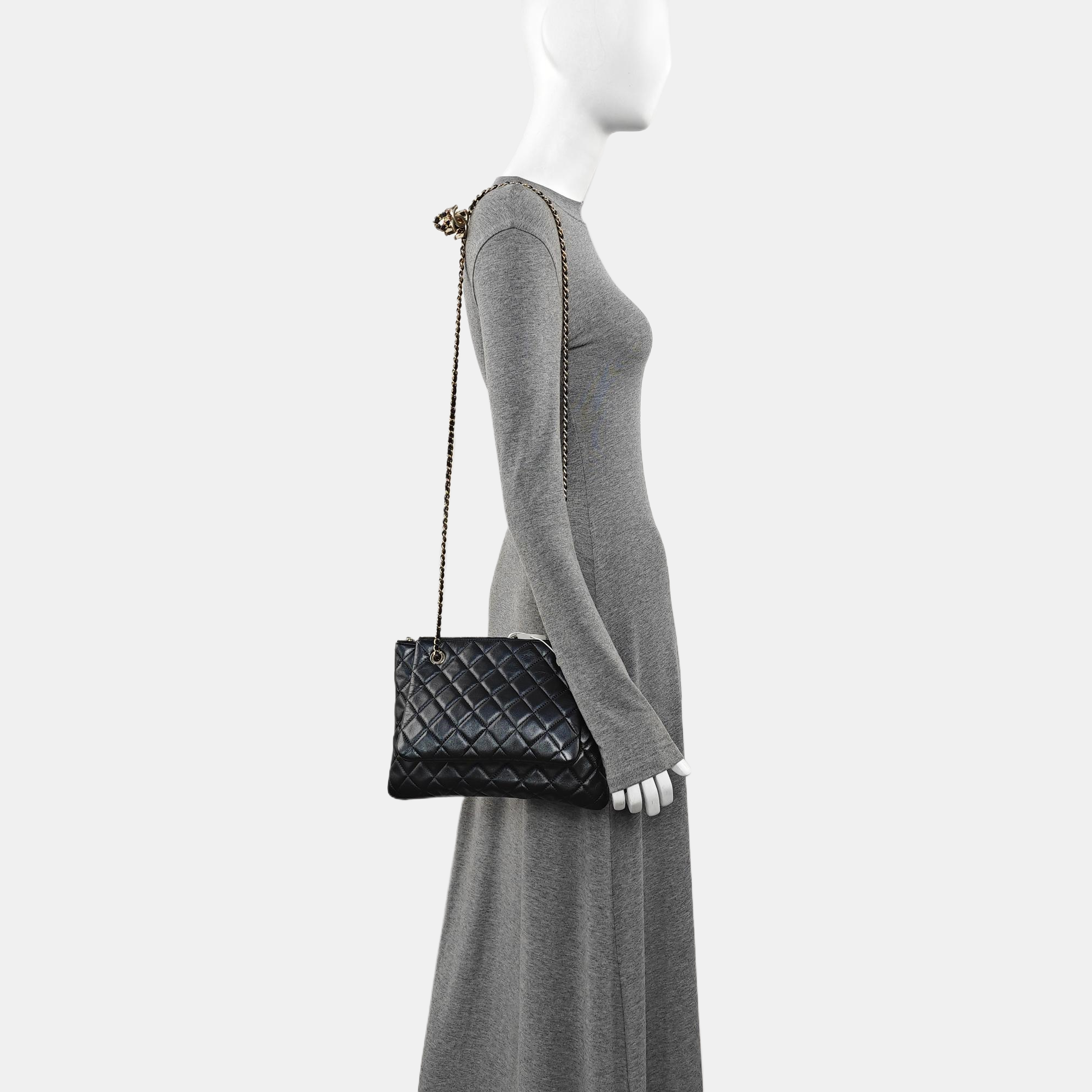 Quilted Calfskin Shoulder Bag Black
