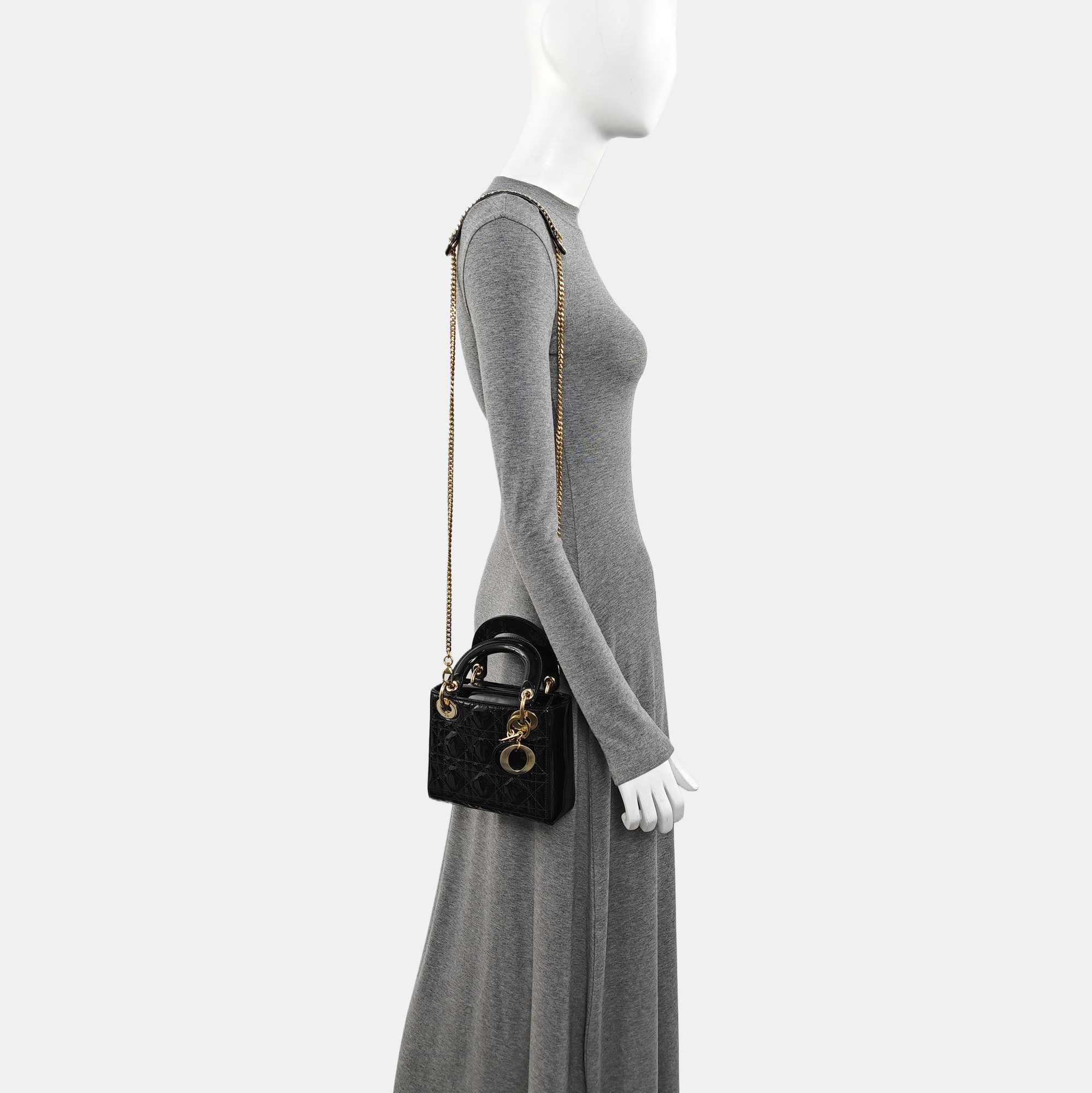 Lady Dior Mini Cannage Patent Leather Black
