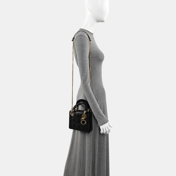 Lady Dior Mini Cannage Patent Leather Black