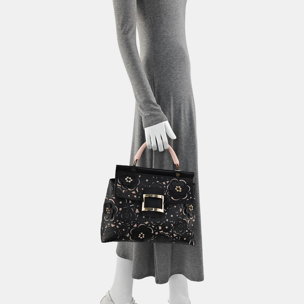 Leather Top Handle Bag Black