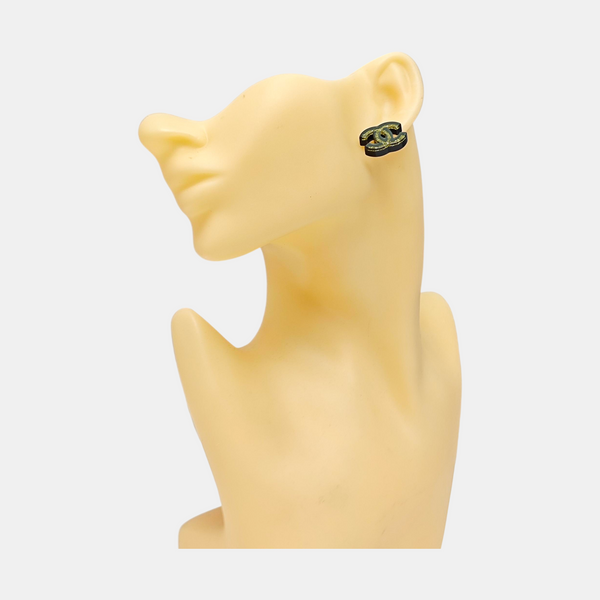 CC Logo Synthetic Material Black Stud Earrings