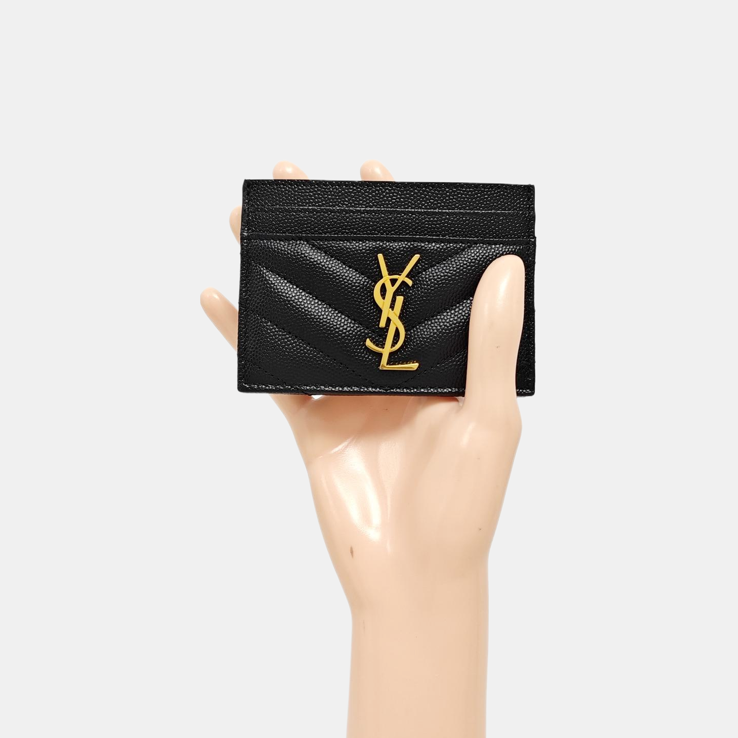 MONOGRAM Chevron Calfskin Black Card Holder