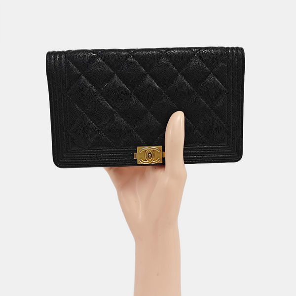 BOY CHANEL Mini Quilted Grained Calfskin Black Wallet