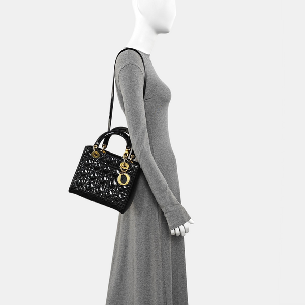 Lady Dior Medium Cannage Patent Leather Black