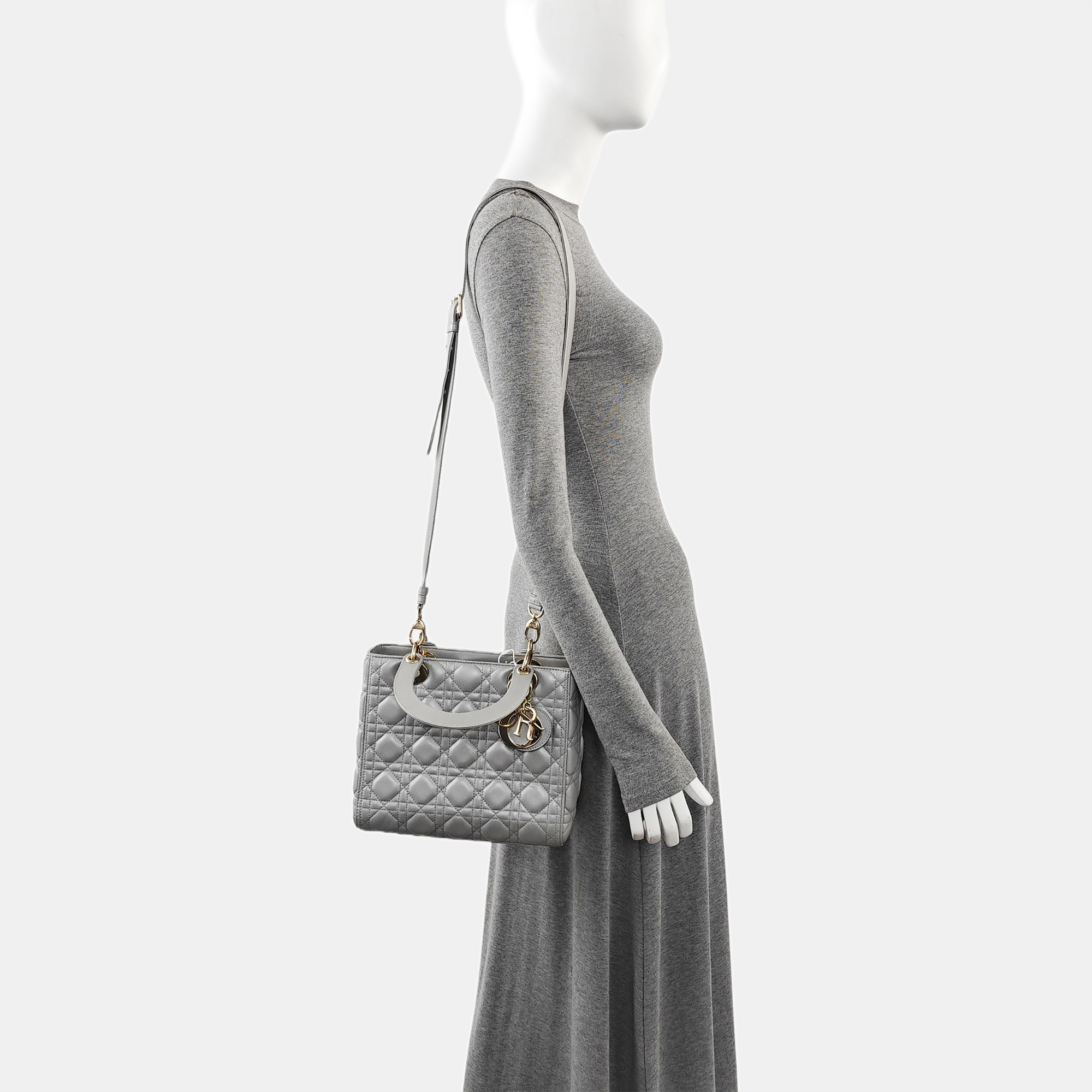 Lady Dior Medium Quilted Lambskin Gray