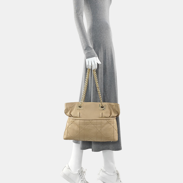 Cannage Calfskin Top Handle Bag Beige
