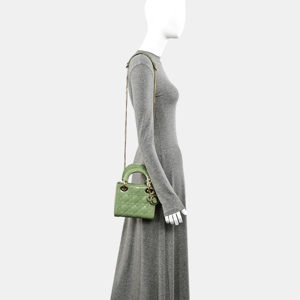 Lady Dior Mini Cannage Patent Leather Green