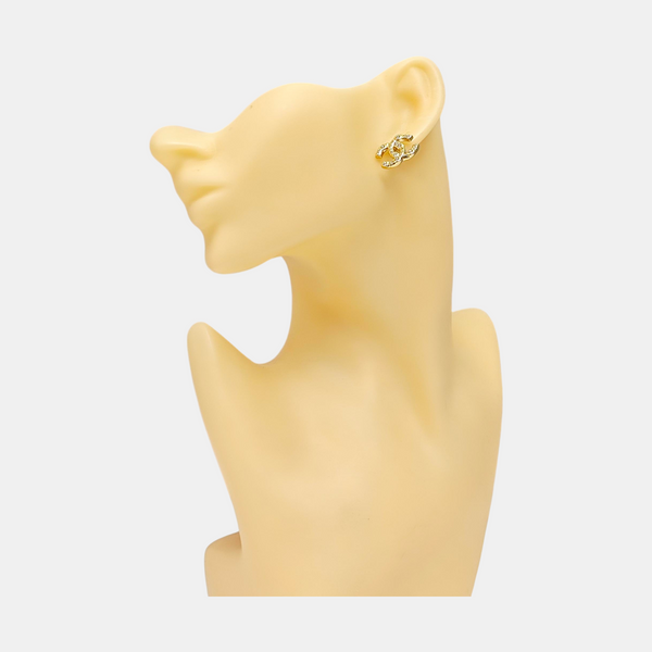 CC Logo Metal Gold Stud Earrings