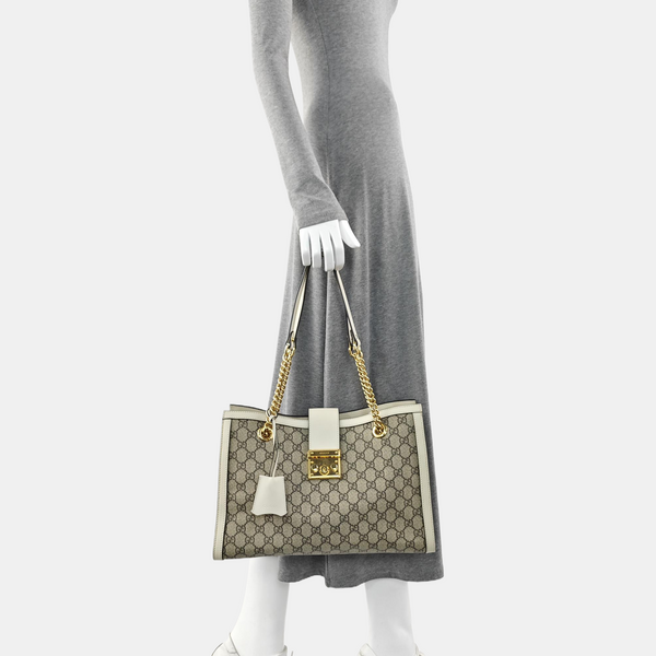 Padlock Medium Monogram Coated Canvas Beige