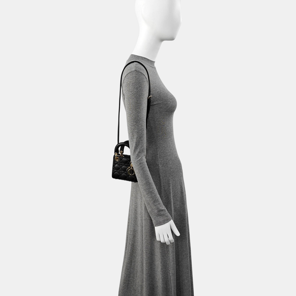 Authenticated pre-owned  Lady Dior Super Mini Quilted Lambskin Black - Tote Bag at Looply