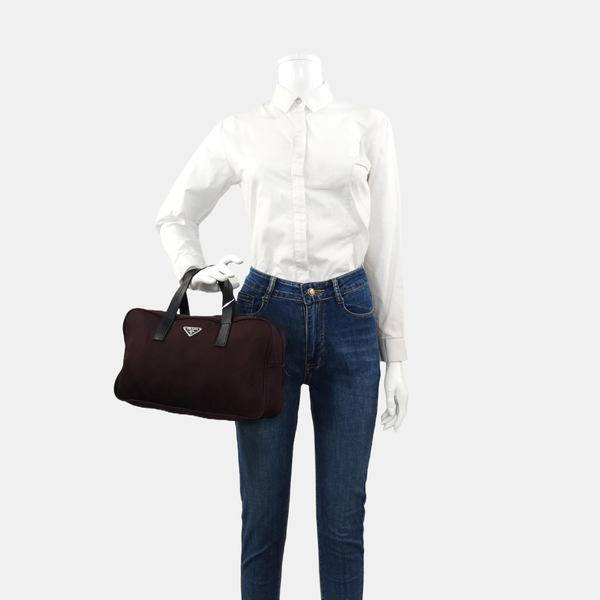 Nylon Top Handle Bag Brown