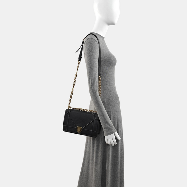 Authenticated pre-owned  Diorama Medium Calfskin Black - Shoulder Bag at Looply