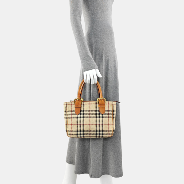Fabric Top Handle Bag Brown