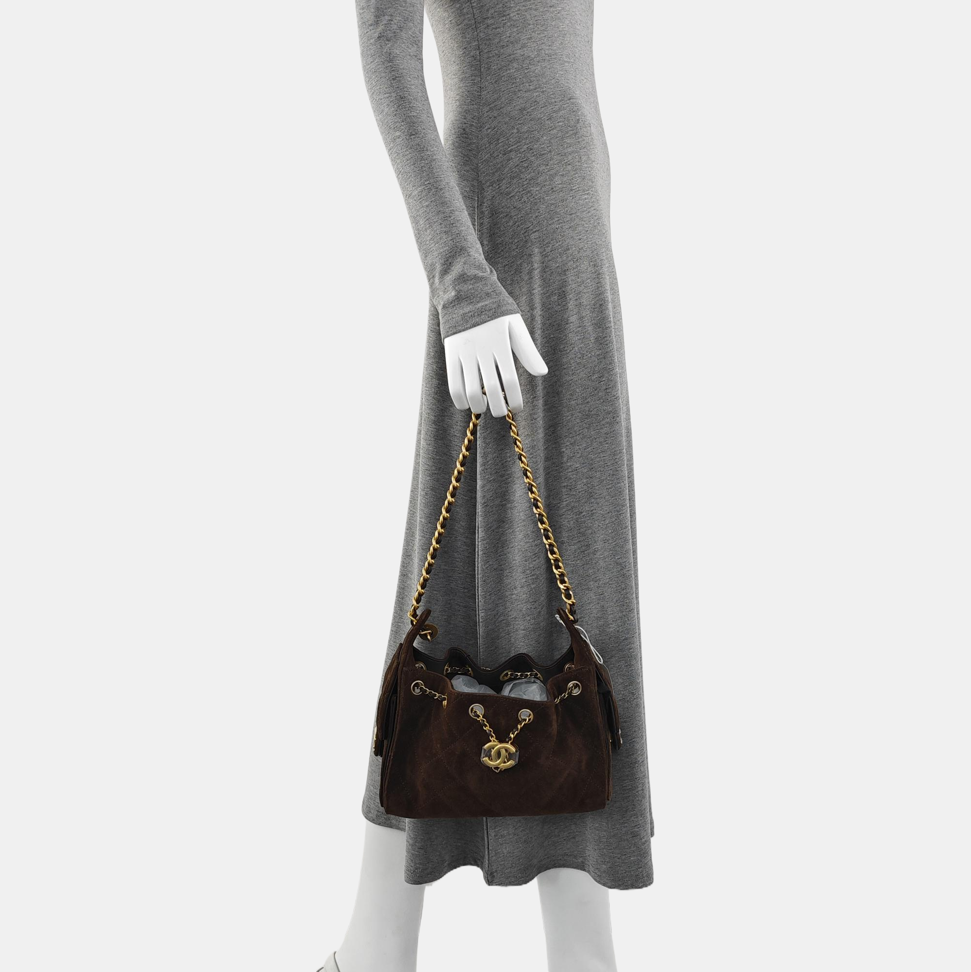 CHANEL 25 Quilted Suede Brown