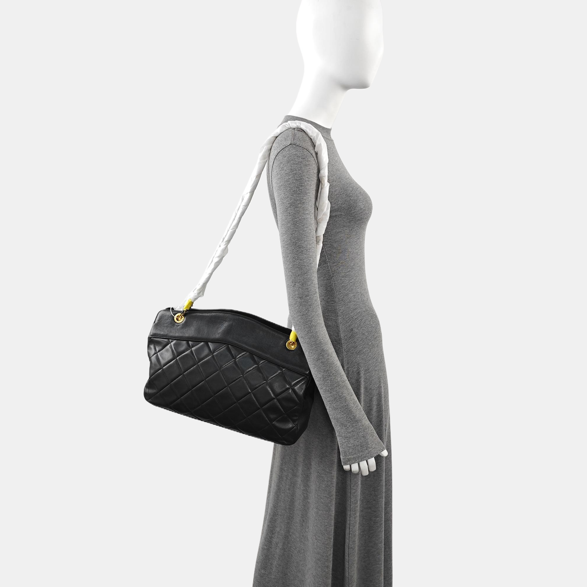 Quilted Calfskin Tote Bag Black