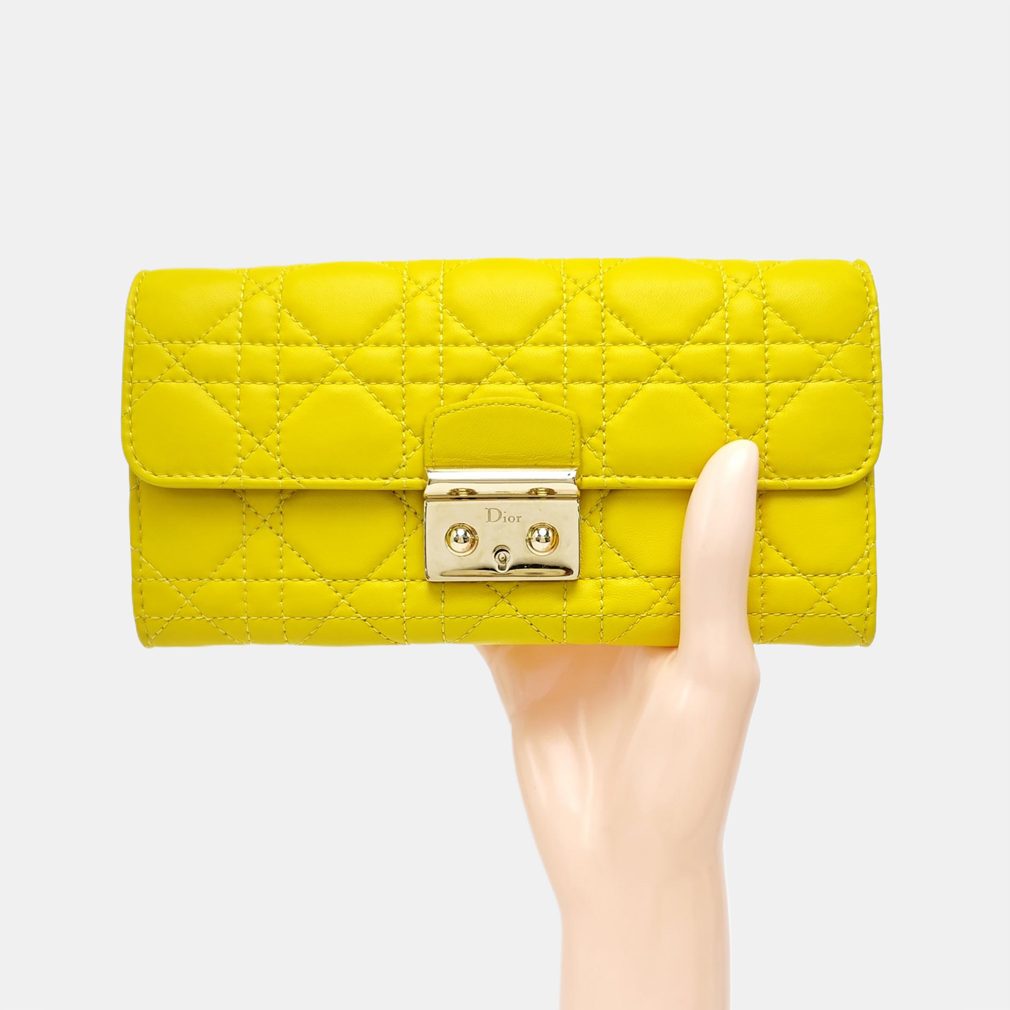Miss Dior Cannage Lambskin Yellow Wallet