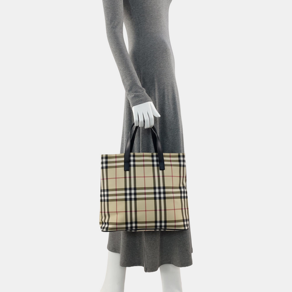 Coated Canvas Top Handle Bag Beige