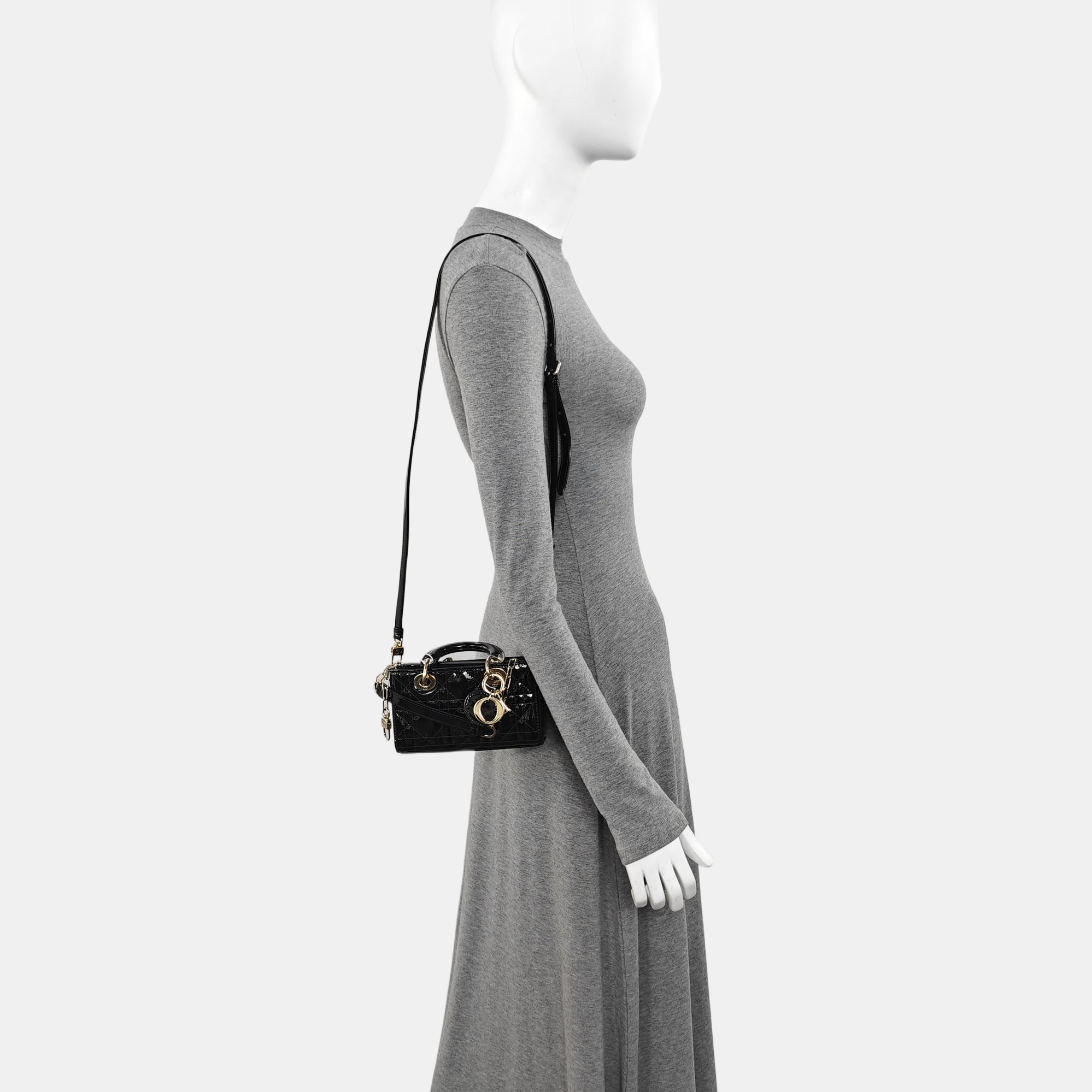 Lady Dior Super Mini Cannage Patent Leather Black